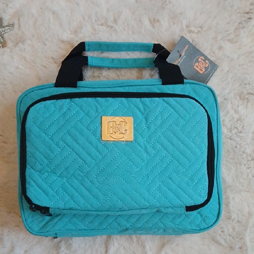 New Turquoise Quilted Large Cosmetics Hanging Travel Bag By Bang And Carsen